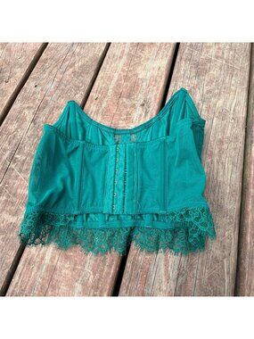 Y2K Green Lace Corset Top With Steel Boning & Hook Closure